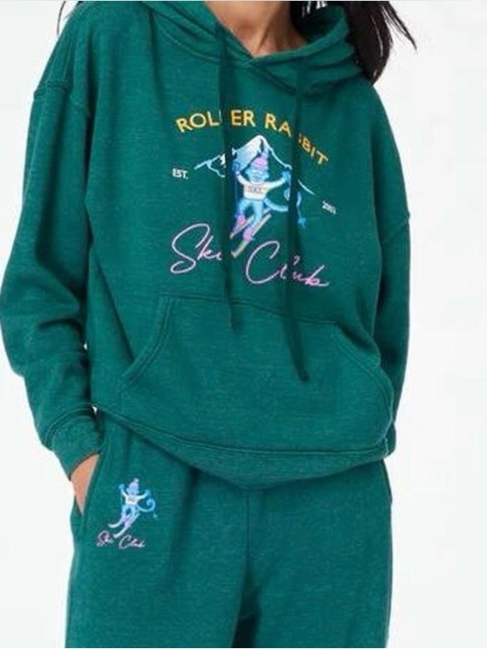 Rare Roller Rabbit Ski Club Hoodie Green Size M Made in USA
